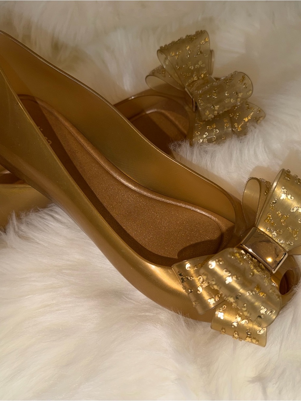 Melissa Women’s Gold Jelly Bow Ballet Flats